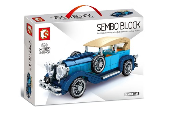 SEMBO 607407, Oldtimer in blau, Historische Fahrzeuge, 348 Klemmbausteine