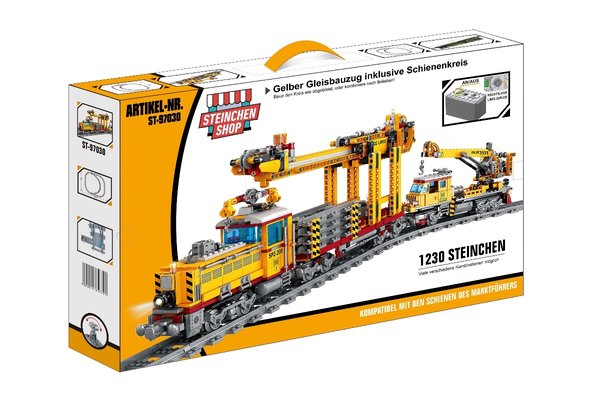 Gelber Gleisbauzug inkl. Schienenkreis (elektrischer Antrieb) 97030, Klemmbausteine Set, 1230 Teile
