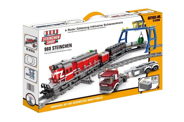 Roter Diesel Güterzug inkl. Schienenkreis (elektrischer Antrieb), 97010, Klemmbausteine, 960 Teile